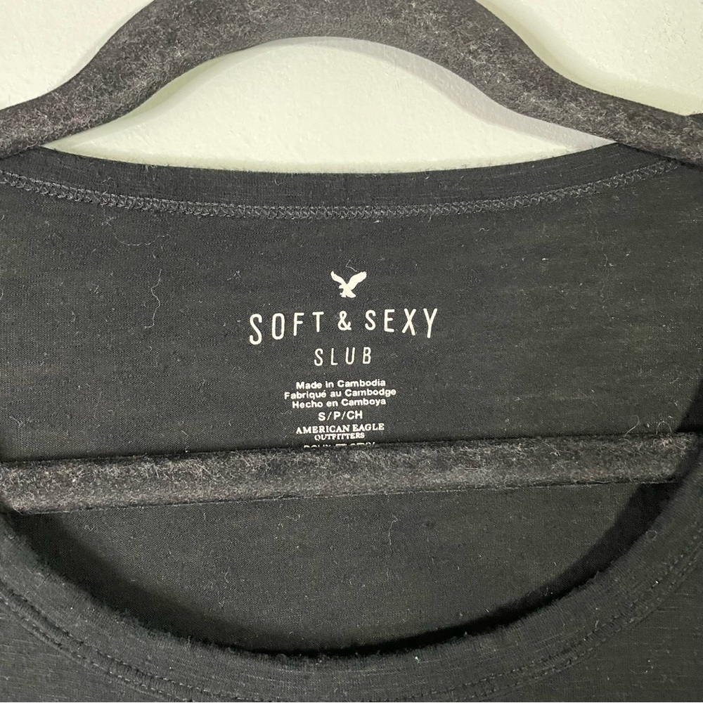 American Eagle Outfitters Soft & Sexy Slub Black Stretchy Long Sleeve Top Small - Picture 3 of 5